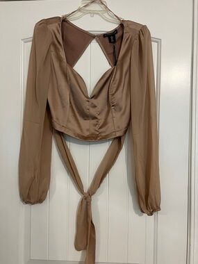 Simply Jules Satin Tie-Back Blouse in Taupe